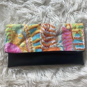 76- Love Moda Fabric & Faux Leather Zip Clutch